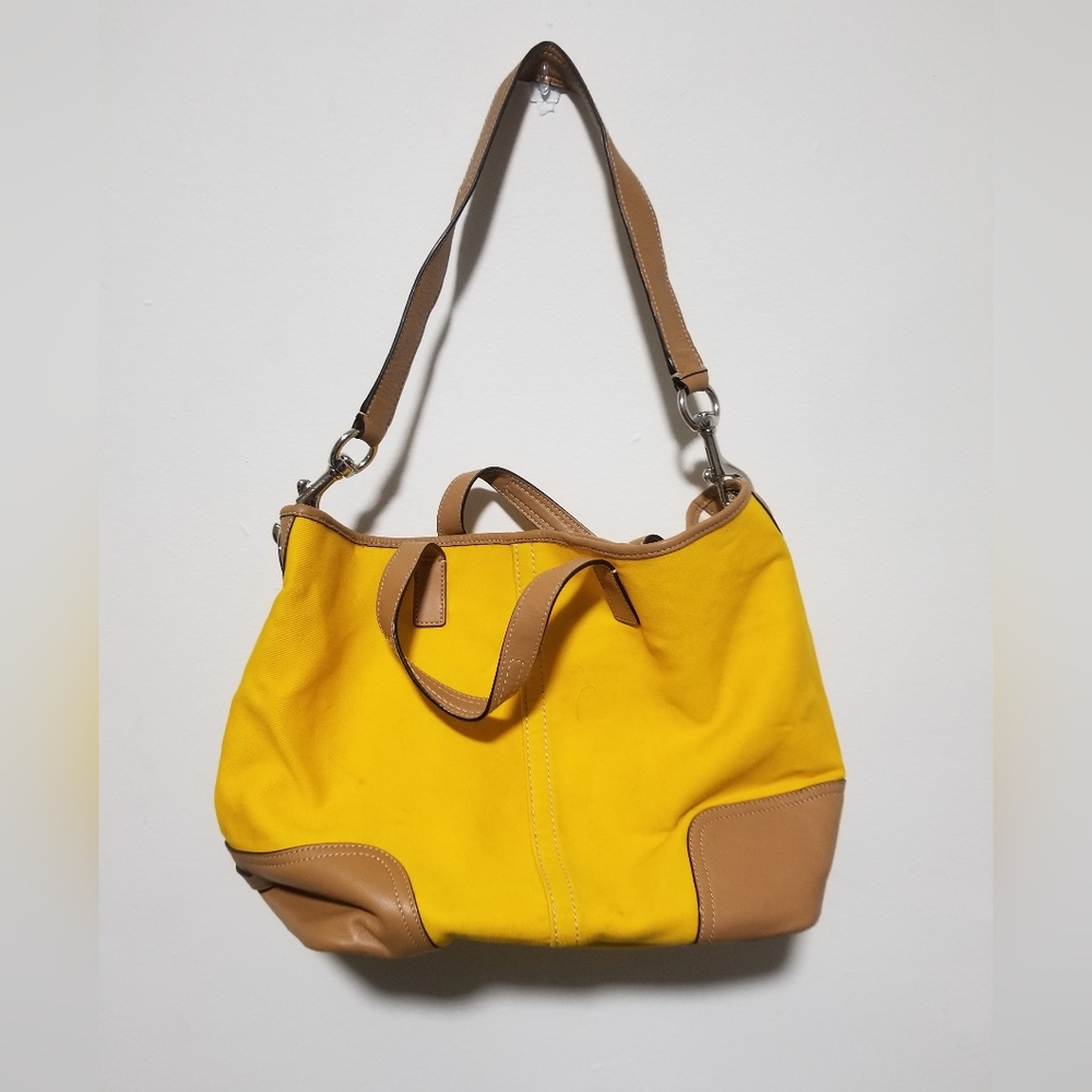 Coach Yellow and Tan Shoulder Bag